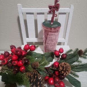 Starbucks 2025 Holiday Pink Speckled Glass Tumbler with Bow Topper